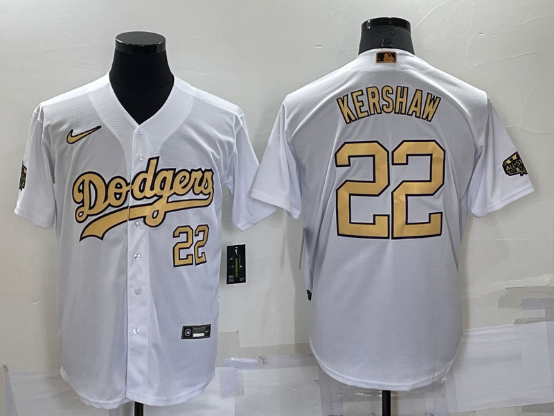 Men's Los Angeles Dodgers #22 Clayton Kershaw 2022 All-Star White Cool Base Stitched Baseball Jersey
